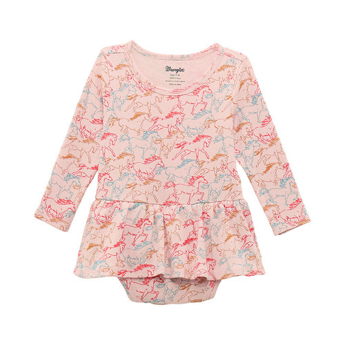 Baby Wrangler Horses Print Skirted Bodysuit FRONT