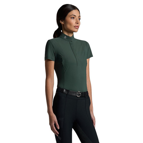 Cavalleria Toscana Perforated SS Show Shirt JUNGLE GREEN FRONT