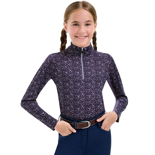 RJ Classics Libby Jr. 1/4 Zip LS Shirt PURPLE HORSESHOES FRONT
