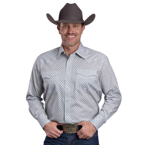Men's Roper Stretch Grey Print LS Snap Shirt FRONT