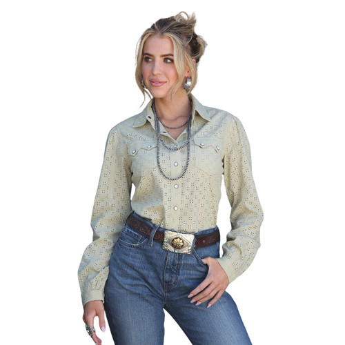 Cruel Denim Eyelet Mint Snap Shirt FRONT