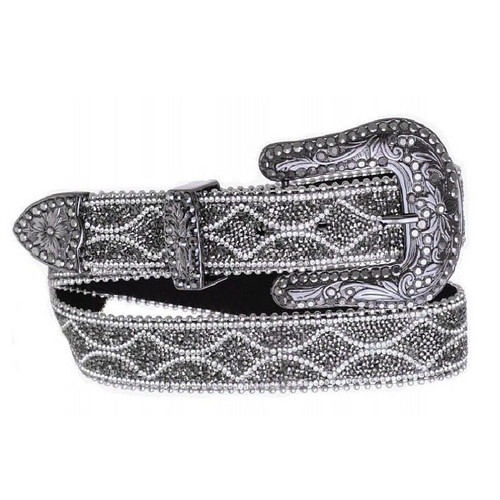 Kamberley Black Mesh Stones Leather Belt