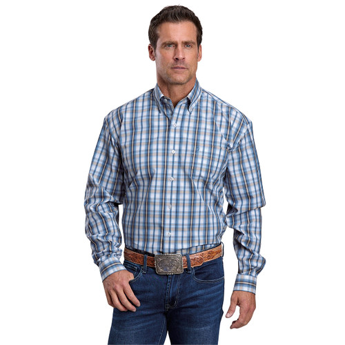 Stetson Blue/TanPlaid LS Shirt FRONT