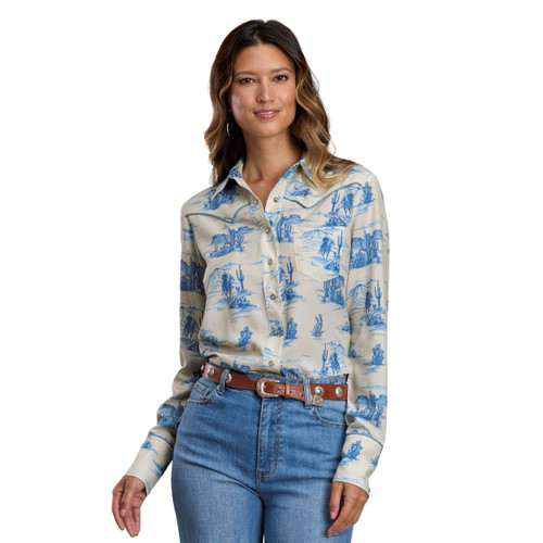 Stetson Indigo Trail Print Rayon Shirt FRONT
