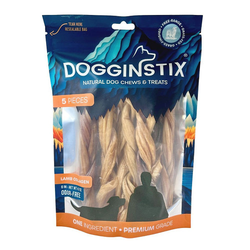 Dogginstix 6" Braided Lamb Collagen 5 Pieces BAG FRONT