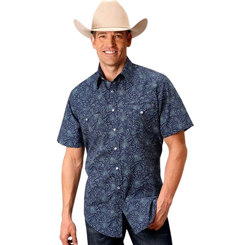 Men's Roper Navy Paisley SS Shirt