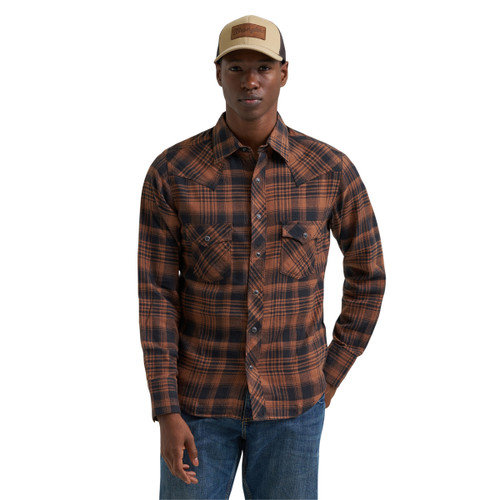 Men's Wrangler Retro Brown Plaid Flannel Shirt FRONT