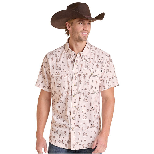 Men's Rock & Roll Denim Tek Cactus Print SS Shirt FRONT
