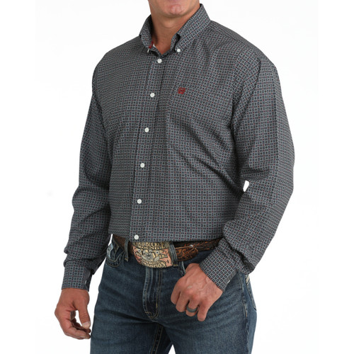 Men's Cinch ArenaFlex Blue Tile Print LS Shirt
