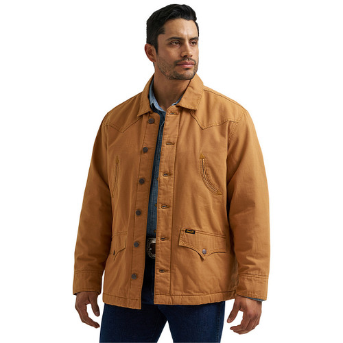 Wrangler Western Lined Canvas Barn Coat BROWN SUGAR FRONT