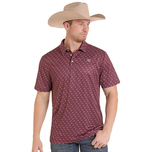 Rock & Roll Denim Western Tek Geo SS Polo MAROON FRONT
