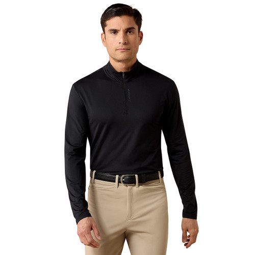 Men's Ariat 1/4 Zip LunaVeil LS Baselayer BLACK FRONT