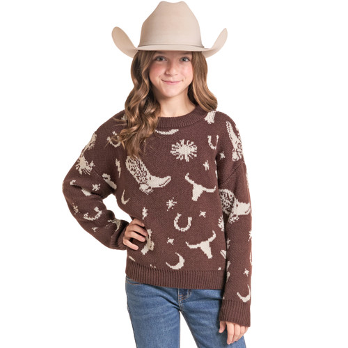 Girls Rock & Roll Denim Western Sweater FRONT