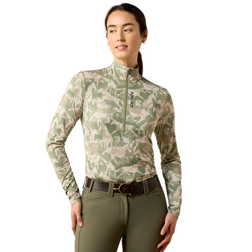 Ariat LunaVeil 1/2 Zip Baselayer OLIVE PRINT FRONT