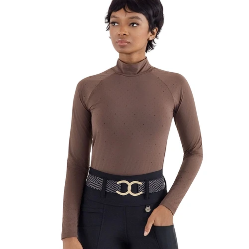 Dapplebay Aircut Mock Neck LS Top BROWN FRONT