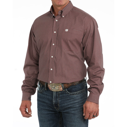 Cinch Classic Stretch Maroon Print LS Shirt