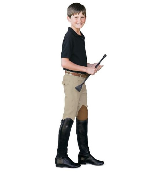 Boys Ovation Euroweave Breeches show tan on rider