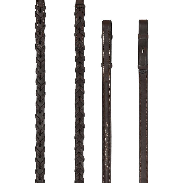 Rênes Anglaises Extra Longues Exselle Elite - Marron Moyen Lacé - Intrepid International