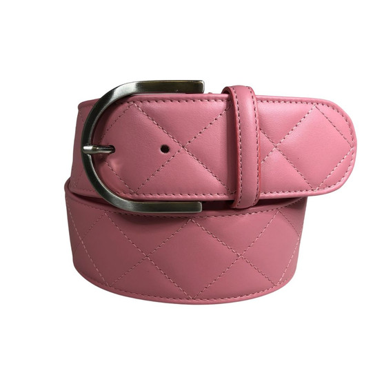 Tailored Sportsman Quilt Leather C Belt BLUSH SILVER