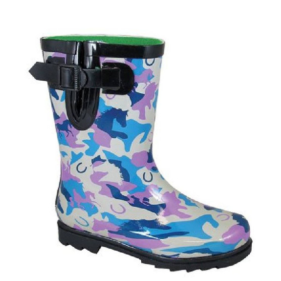 Kids Hidden Horses Rubber Rain Boot BLUE PURPLE