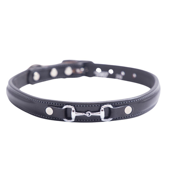 Tory Leather Raised Snaffle Bit Dog Collar BLACK