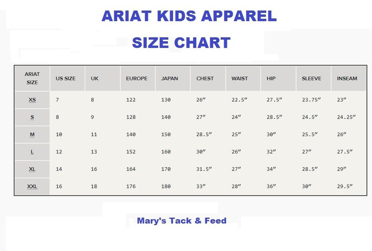Ariat Girls Taryn Polo size guide