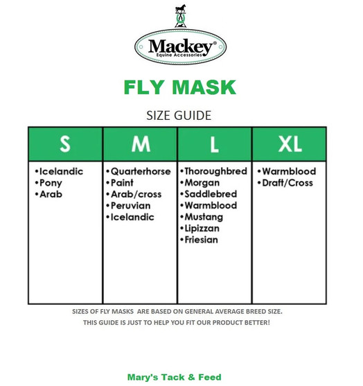 Bee Mine Fly Mask Detachable Nose size guide