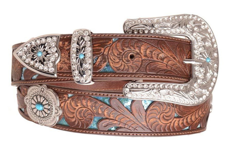 Kamberley Embossed Concho Leather Belt BROWN