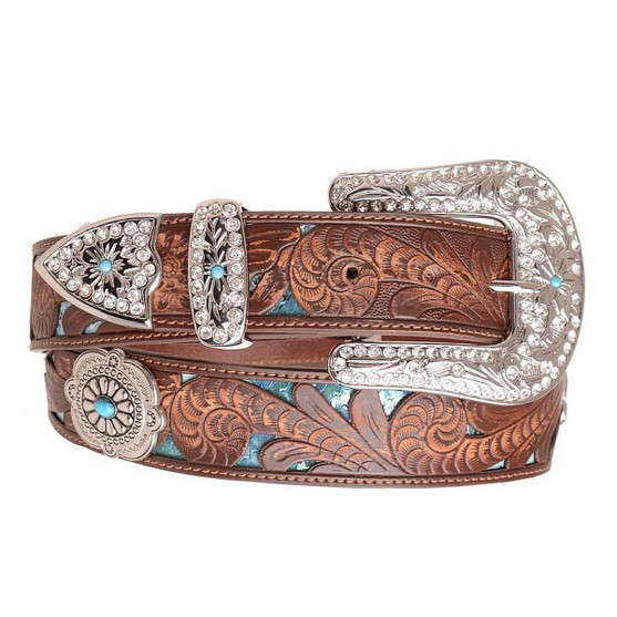 Kamberley Embossed Concho Leather Belt BROWN