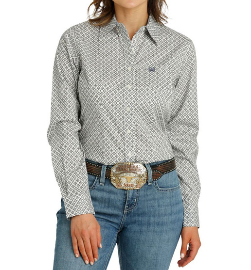 Cinch Cream Medallion Print LS Shirt FRONT