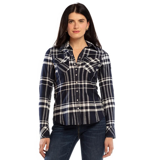 Goode Rider Plaid Jean Shirt NAVY TARTAN FRONT