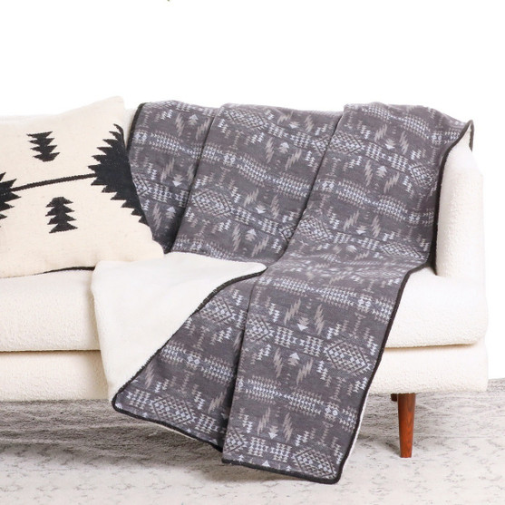 Charcoal Aztec Jacquard Berber Blanket COUCH