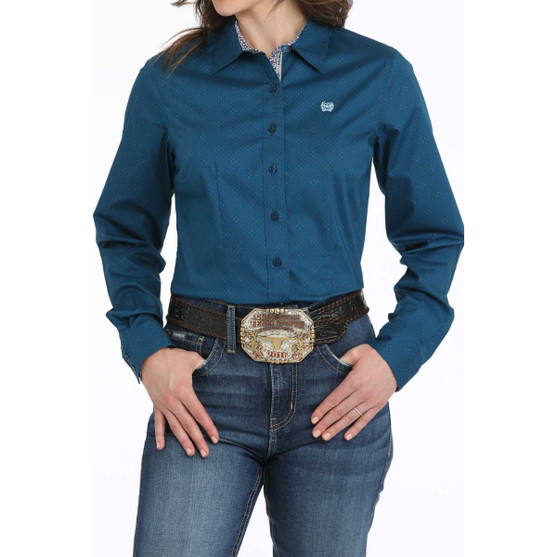 Cinch Blue Opal Print Stretch LS Shirt FRONT