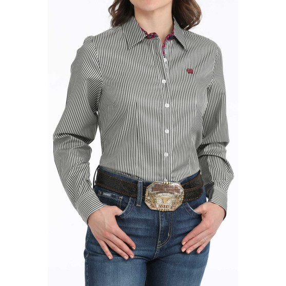 Cinch Tencel Black/White Stripe Long Sleeve Shirt FRONT