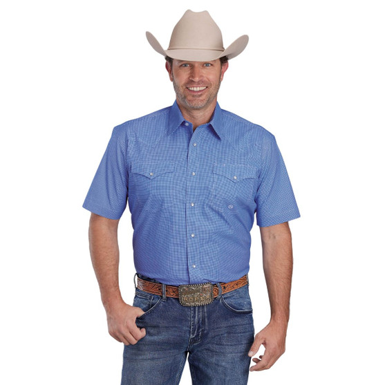 Men's Roper Stretch Blue Check SS Shirt FRONT