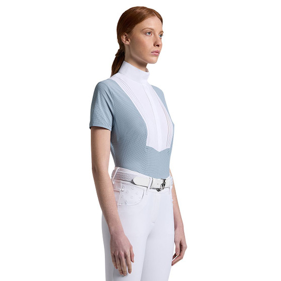 Cavalleria Toscana American Perforated SS Show Shirt BLUE FOG FRONT