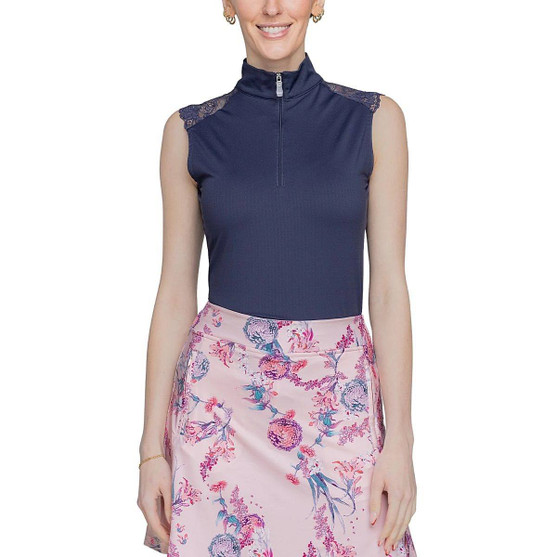 Kastel Denmark Lace Shoulder Sleeveless Shirt NAVY FRONT