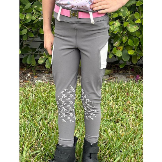 Girls Belle & Bow Riding Tights GREY/LT PINK