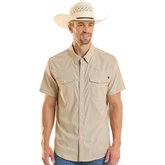 Men's Rock & Roll Denim Ripstop SS Shirt TAN FRONT