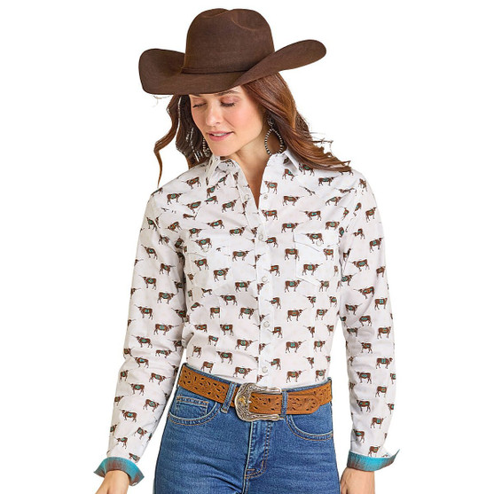 Panhandle Steer Print LS Snap Shirt FRONT