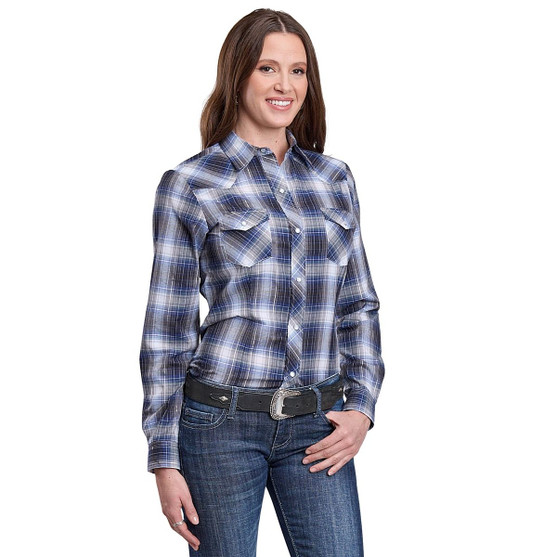 Roper Blue Metallic Plaid Snap Shirt FRONT