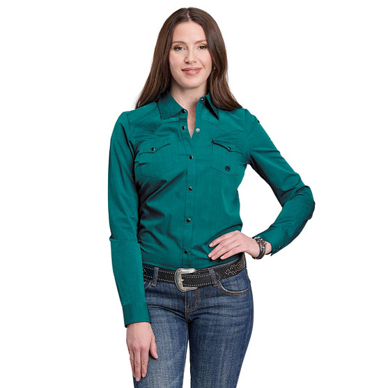 Roper Solid Green Snap Shirt FRONT
