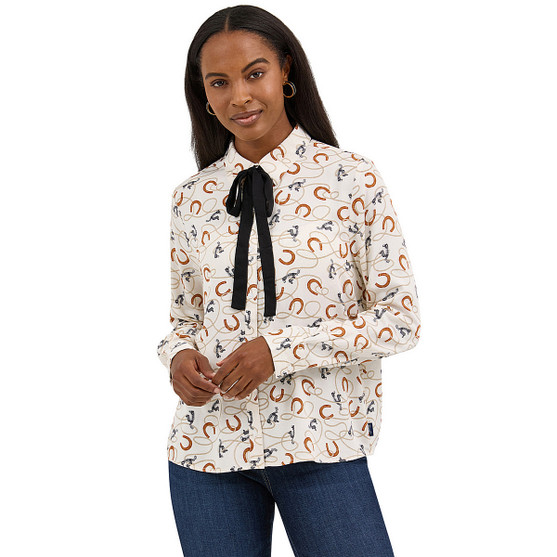 Wrangler Tie Neck Western Print Blouse FRONT