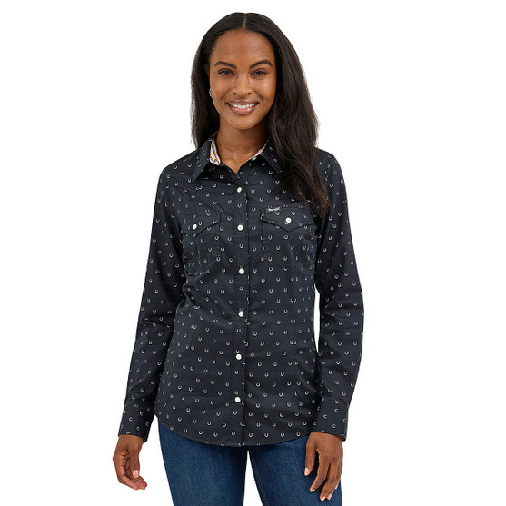 Wrangler Retro Horseshoe Print Snap Shirt FRONT