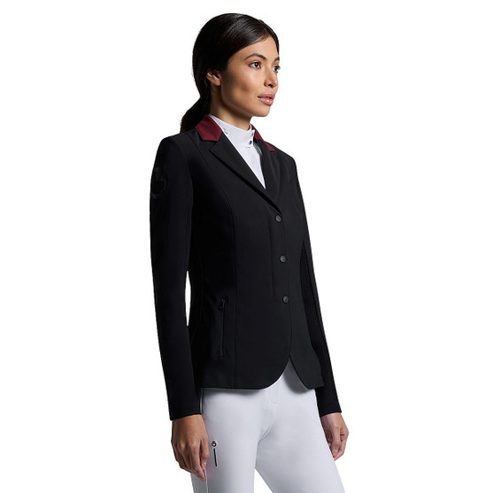 Cavalleria Toscana REVO Tech Knit Competition Jacket BLACK/BURGUNDY FRONT