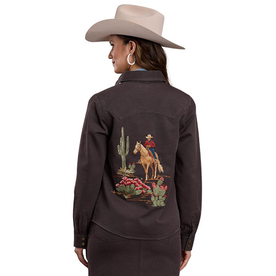 Stetson Embroidered Brown Denim Snap Shirt BACK