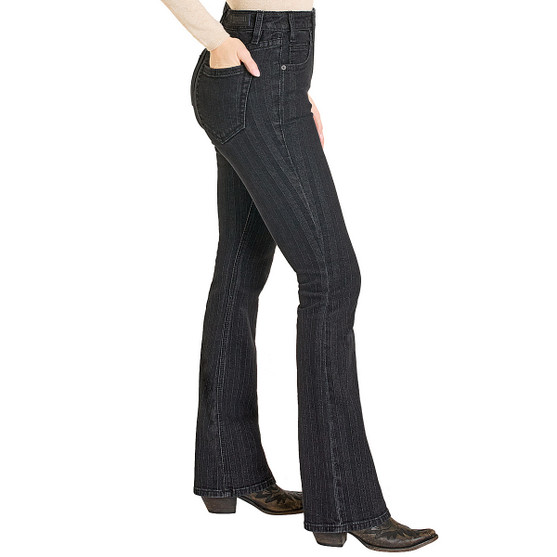 Rock & Roll Denim Black Jacquard HR Bootcut Jeans SIDE