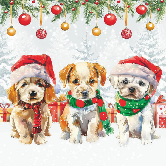 Cute Christmas Puppies Paper Napkins LUNCH
