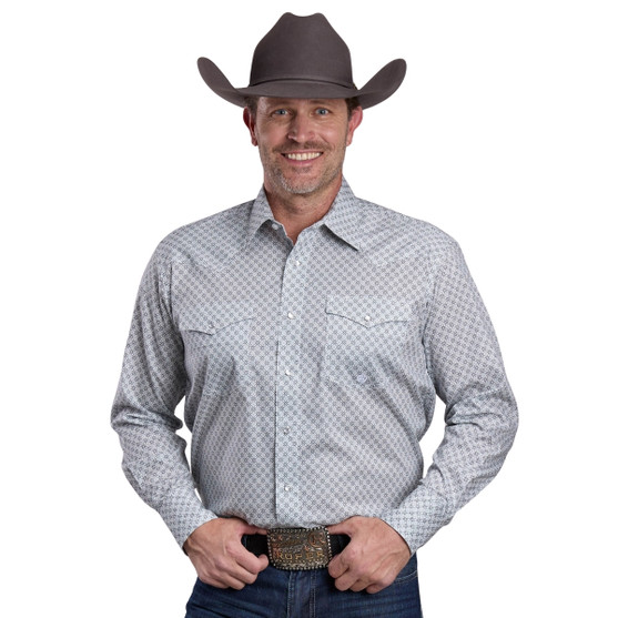 Men's Roper Stretch Grey Print LS Snap Shirt FRONT