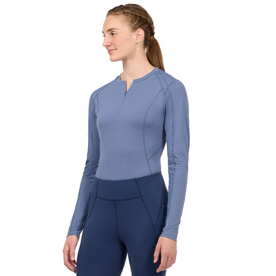 Kerrits Precision Crew LS Tech Top DUSTY BLUE FRONT MODEL